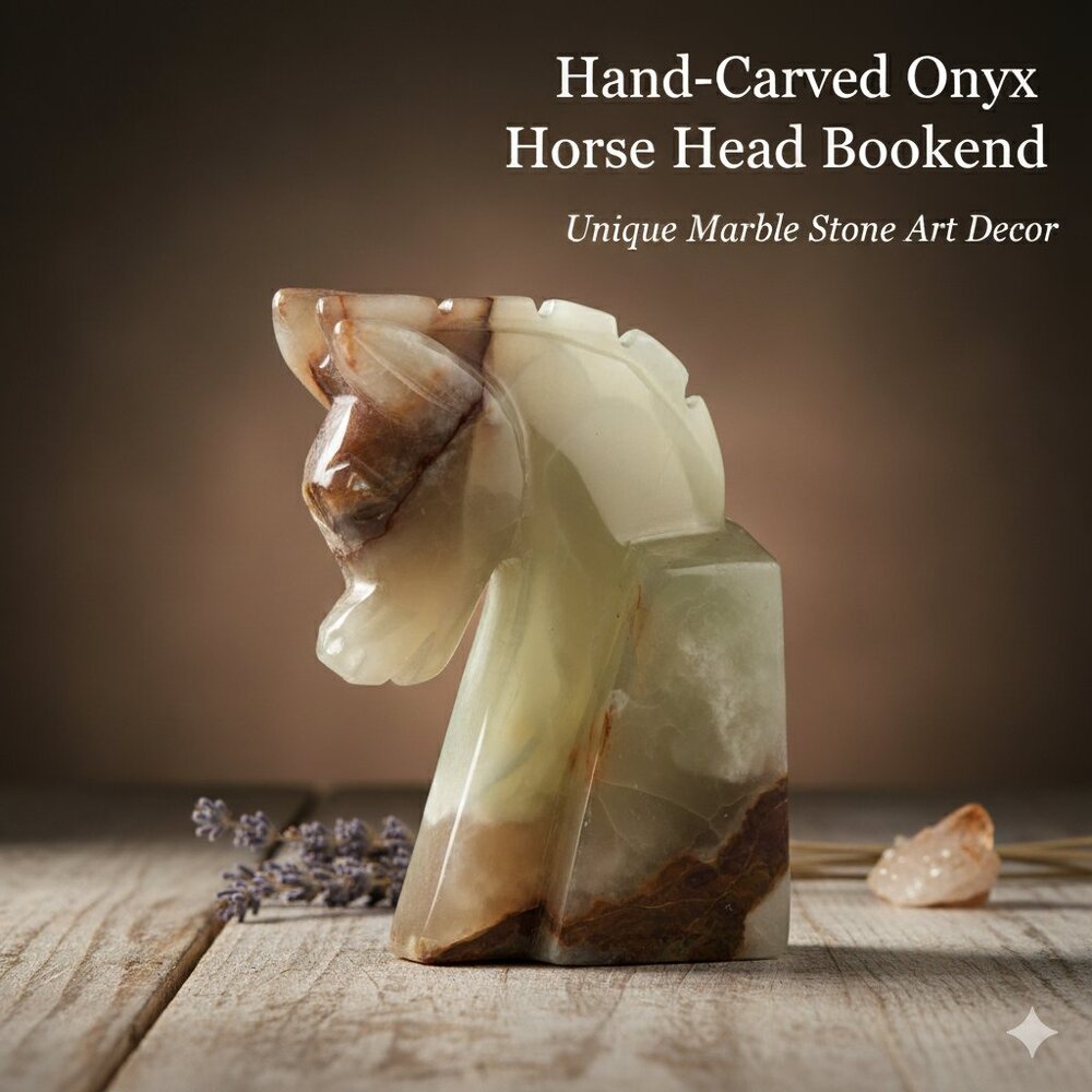 Marble Bookend Horse Head Christmas gift, handmade bookend, premium quality-New